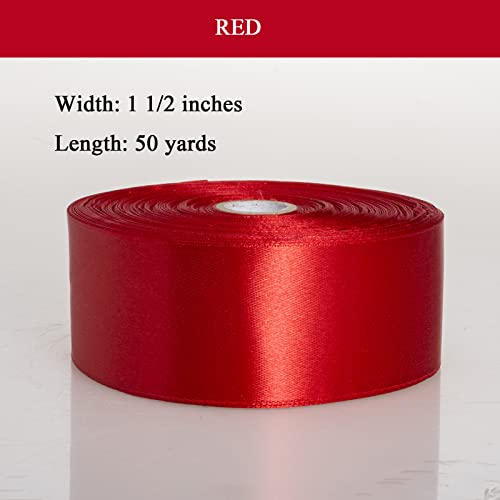 1 1 2 Inch Red Solid Satin Ribbon for Gift Wrapping (150 Foot)