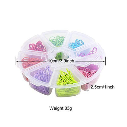 Colorful Metal Knitting Pins Stitch Markers Pear Shape Safety Pins for Sewing Clothing DIY Craft Making with Storage Box Knitting Counter Crochet Needle Clip Ring (320 Count)