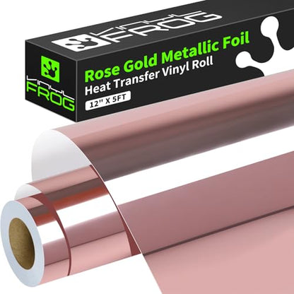 Rose Gold Metallic Foil Heat Transfer Vinyl 12" x5ft Rose Gold HTV Vinyl Roll Chrome Iron on Vinyl Easy to Cut & Weed DIY Heat Press Design for T