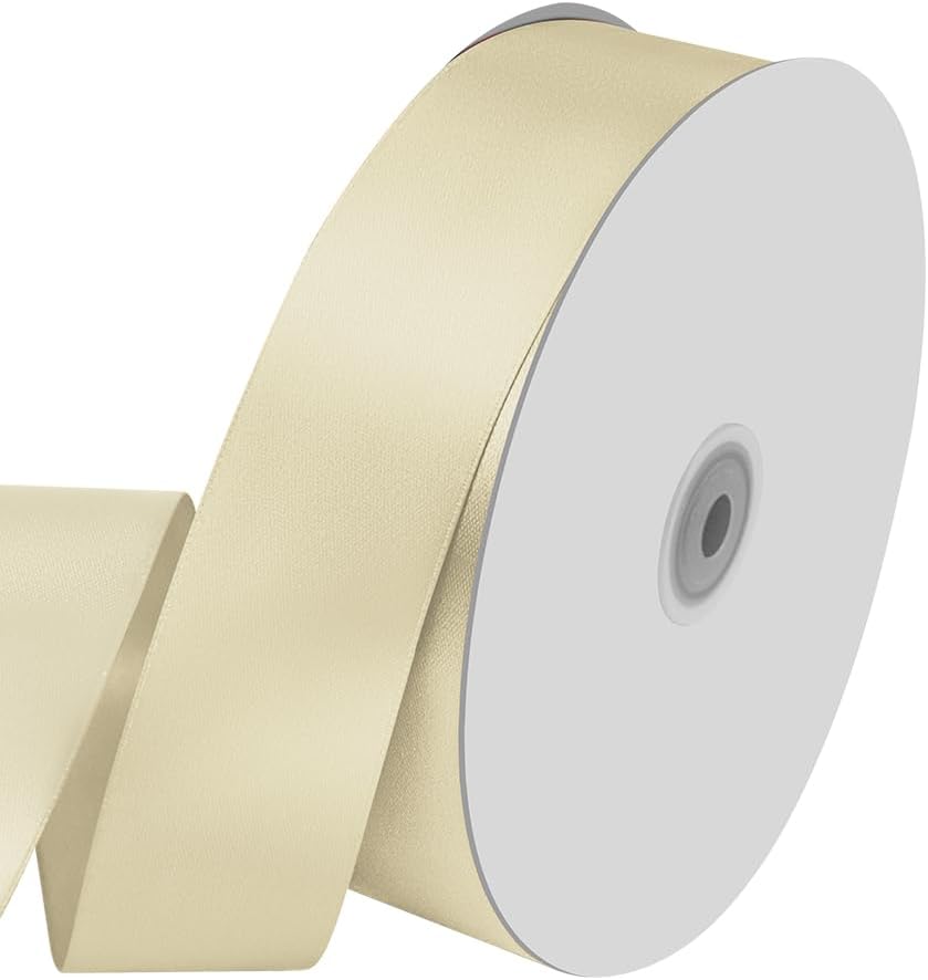 1-1/2" Wide x 100 Yards Single Faced Polyester Ivory Satin Ribbon, Perfect for Wedding, Gift Wrapping, Bow Making & Other Projects (Ivory) - Crafty Corner