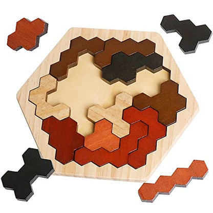 Wooden Hexagon Montessori Tangram Puzzle (14 Count)