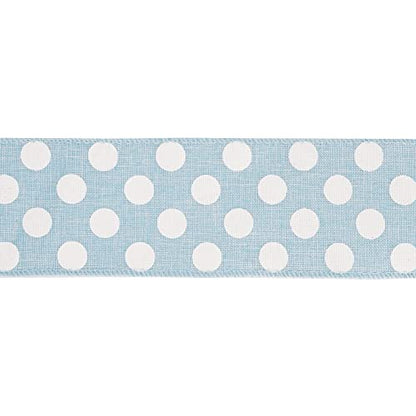 Blue Burlap Ribbon 2.5 Inch with White Polka Dot Blue White Wired Ribbon for Baby Boy Wreaths and Showers (30 Foot)