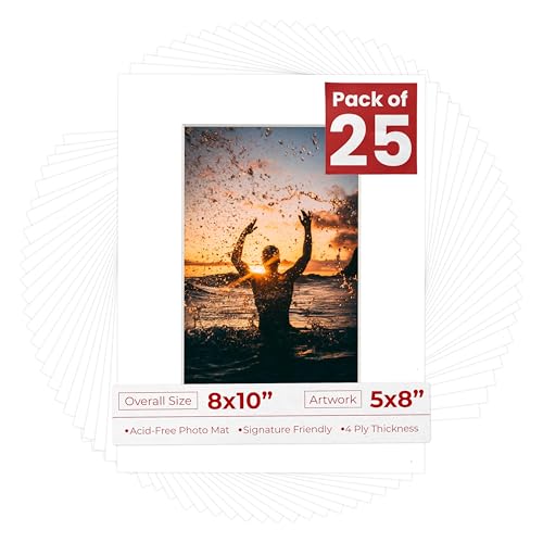 Pack of 25 Acid Free 8x10 Mats Bevel Cut for 5x8 Photos (25 Count)