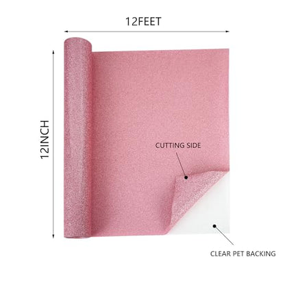 RENLITONG Pink Glitter Heat Transfer Vinyl HTV Vinyl Rolls