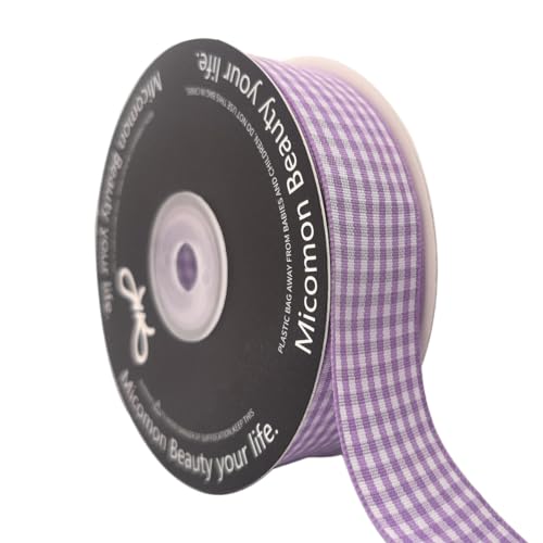 Purple and White Woven Edge Plaid Ribbon 100% Polyester Gingham Ribbon 25 Yards Each Roll