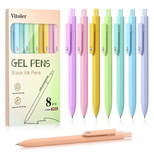 Gel Pens 8pcs Black Ink Pens 0.5mm Smooth Writing Pens