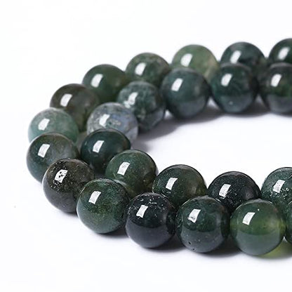 90PCS 4mm Natural Green Moss Agate Beads Gemstone Round Loose Spacer Beads for Jewelry Making DIY Bracelet Necklace Earrings 15" Inch