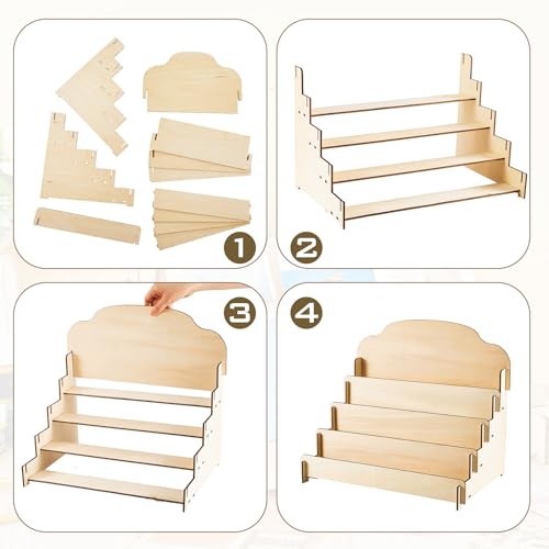 2 Pcs 4 Tier Greeting Card Display Stand Wooden Sticker Display Stand Portable Card Display Rack for Vendors Retail Counter Table Display Trade Shows Showcase