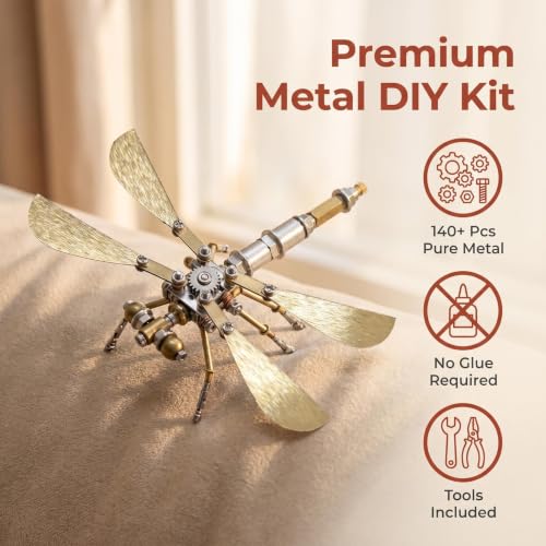 3D Metal Puzzle Kit for Adults Teens Steampunk Dragonfly 140+ Pcs Mechanical Assembly Models 3 Hours to Build Ideal for Gifts and Decorations
