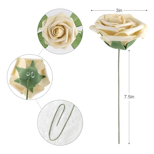 Beige Rose 25pcs Real Looking Artificial Flowers w
