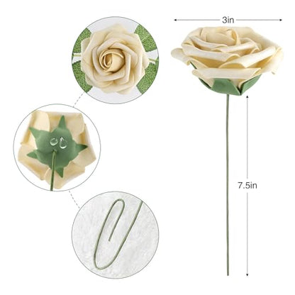 Beige Rose 25pcs Real Looking Artificial Flowers w