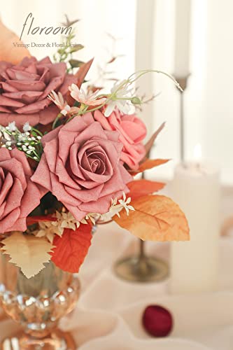 Artificial Flowers 16pcs 3.5" Real Looking Dusty Rose Foam Fake Hybrid Tea Roses with Stems for DIY Wedding Bouquets Bridal Shower Centerpieces Floral Arrangements Party Tables Home Decoration (16 Count)