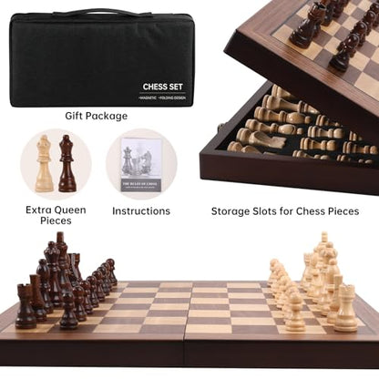 Wooden Chess Set with Folding Board
