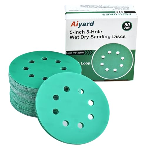 5-Inch 8-Hole Wet Dry Sanding Discs 1000 Grit Sandpaper, 50-Pack (50 Count)