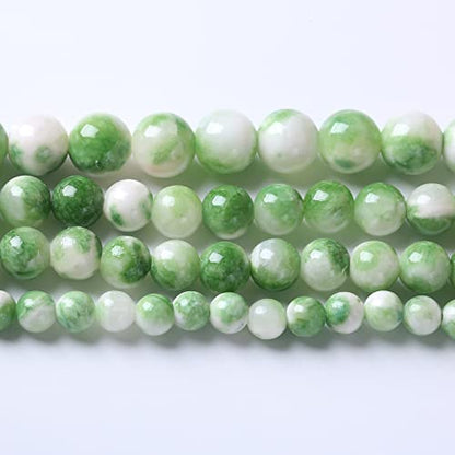 32pcs 12mm Natural Green White Persian Jade Stone Round Beads for Jewelry Making Loose Spacer Beads DIY Bracelets Necklaces 15"