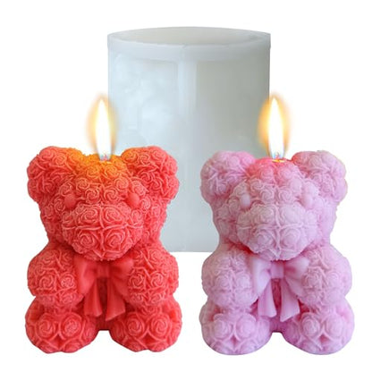 Bowtie Mini Rose Bear Candle Mold