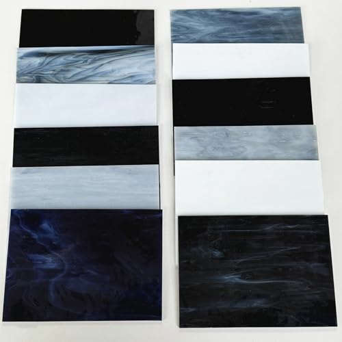 12 Sheets Stained Glass Sheet Assorted Gray Black White Colors (12 Count)