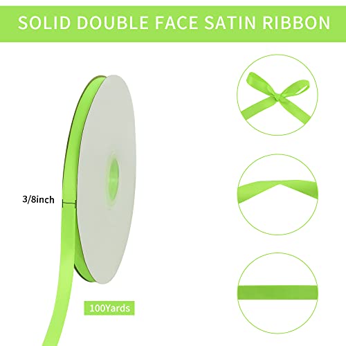 100yds 3 8 Inch Lime Green Satin Ribbon for Craft Gifts Wrapping (300 Foot)