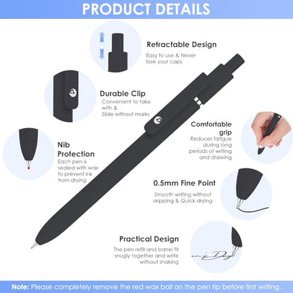 Gel Pens 6PCS 0.5mm Black Ink Fine Point Pens (6 Count)
