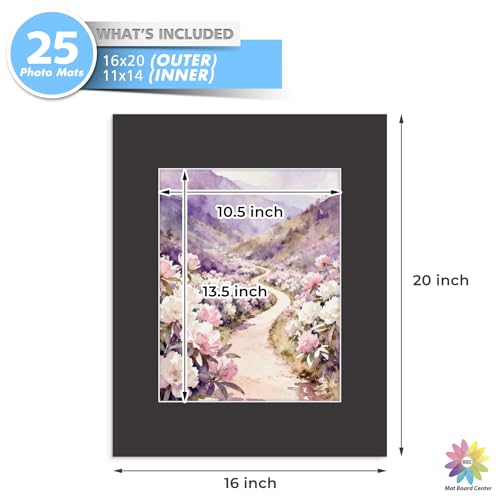 Mat Board Center 25 Pack 16x20 Picture Mat for 11x14 Photo Black