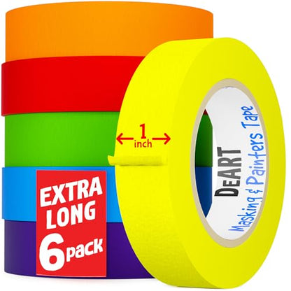 Colored Masking Painters Labeling Tape Masking Tape 1 inch Color Painter Tapes for Arts & Crafts Labeling or Coding (6 Count)