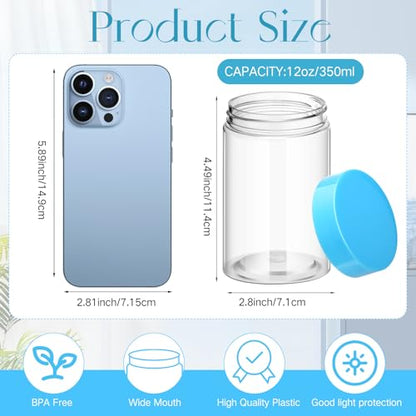 12 Pack 12 oz Plastic Container Jars with Lids Round Clear Travel Cosmetic Container Slime Jars for Toiletries (12 Count)
