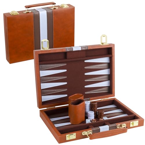 Backgammon Set 2 Players Classic Backgammon Sets for Adults Board Game with PU Leather Case Portable and Travel Backgammon Set