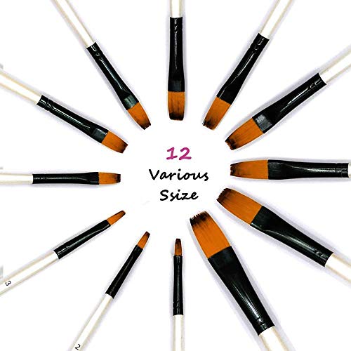 Flat Paint Brush Set for Acrylic Watercolor & Oil Painting (12 Count)