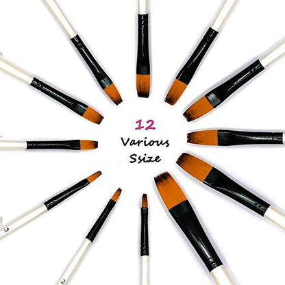Flat Paint Brush Set for Acrylic Watercolor & Oil Painting (12 Count)