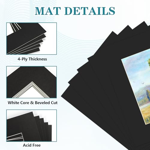8x10 Black Picture Mats with Core Bevel Cut Frame Mattes for 5x7 Pictures