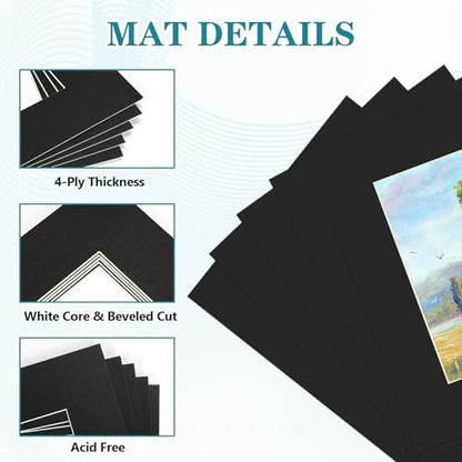 8x10 Black Picture Mats with Core Bevel Cut Frame Mattes for 5x7 Pictures