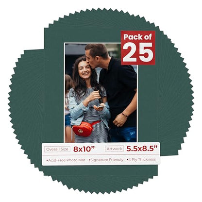Pack of 25 Acid Free 8x10 Mats Bevel Cut for 5.5x8.5 Photos (25 Count)