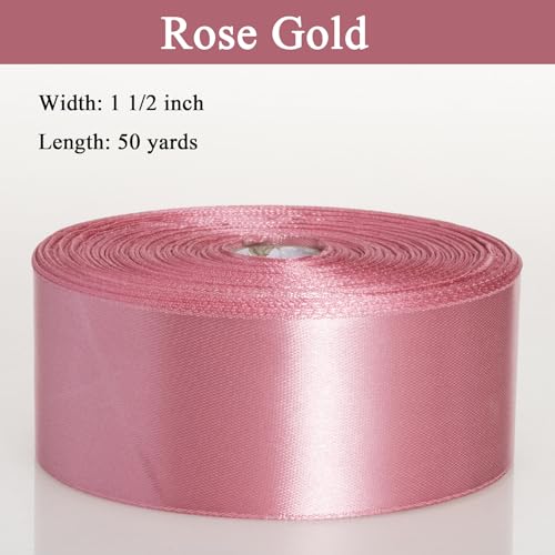 1 1 2 Inch Rose Gold Solid Satin Ribbon for Gift Wrapping