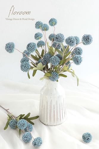 6pcs Dusty Blue Faux Silk Mums Artificial Flowers (6 Count)