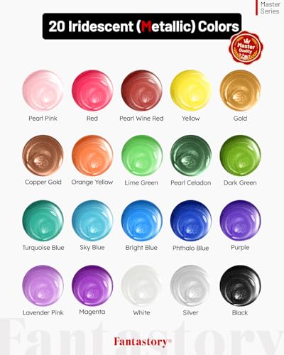 60ml 20 Colors Metallic Acrylic Paint Set with 12 Brushes (40 Fl Oz)