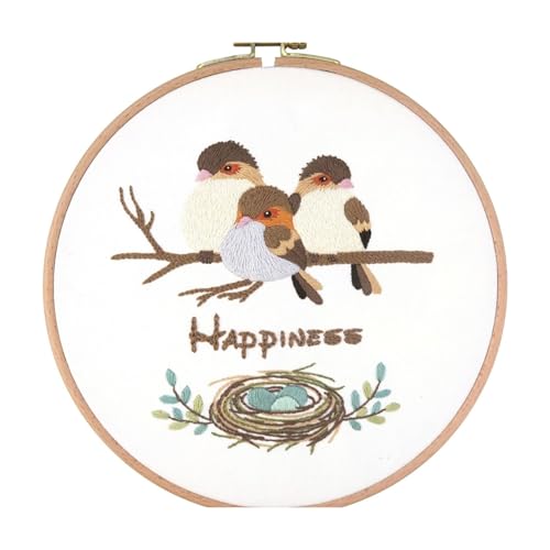 Embroidery Starter Kit Stamped with Pattern Feather Dream with Base and Hoops Cloth Color Threads DIY Cross Stitch Needlework Home Decor Crafts for Adults