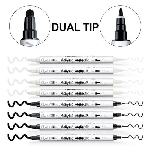 4 Black and 4 White Paint Markers Bold and Fine Dual (8 Count)