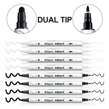 4 Black and 4 White Paint Markers Bold and Fine Dual (8 Count)