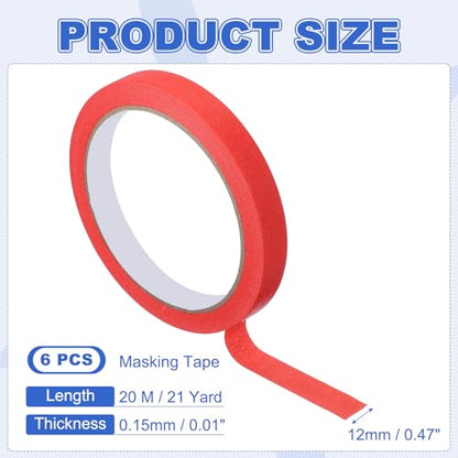 Masking Tape 0.5 Inch x 21 Yard Painter's Tape Red Paint Tapes for DIY Crafts Arts Drawing Decoration Labeling Car Painting Artist Teachers