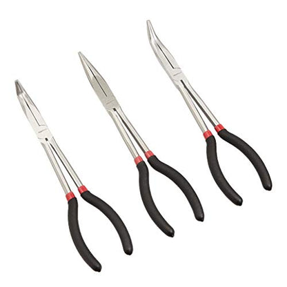 Extra Long Reach Needle Nose Pliers Tool Set for Narrow Spaces (3 Count)