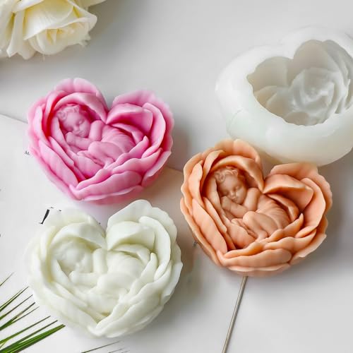 Heart Rose Flower Succulent Candle Mold