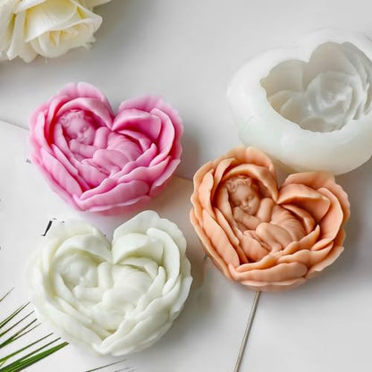 Heart Rose Flower Succulent Candle Mold