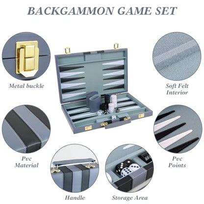 Backgammon Set 2 Players Classic Backgammon Sets for Adults Board Game with PU Leather Case Portable and Travel Backgammon Set