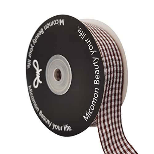 Brown Gingham Plaid Checked Ribbon 25 Yard Each Roll 100% Polyester (75 Foot)