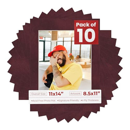 Pack of TEN 11x14 Mats Bevel Cut for 8.5x11 Photos (10 Count)