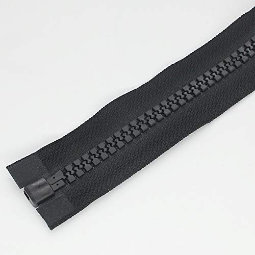 2PCS #10 60 Inch Heavy Duty Zippers for Sewing Separating Large Plastic Zippers Black Tape with Double Pull Tab Slider