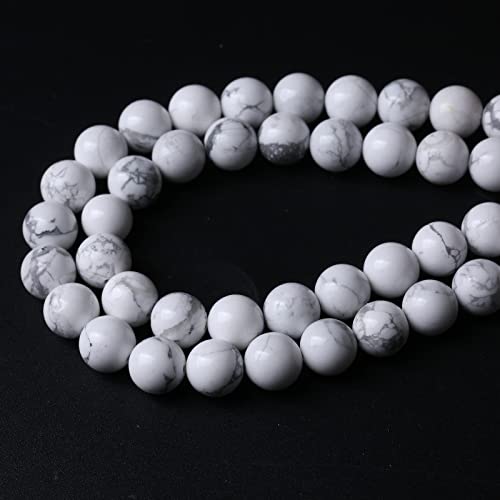32pcs 12mm AAA Natural Stone Beads White Howlite Turquoises Round Loose Beads for Jewelry Making DIY Bracelet (16 Count)