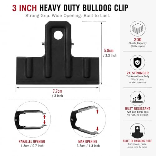 Black Metal Bulldog Clips 3 Inch (10 Count)