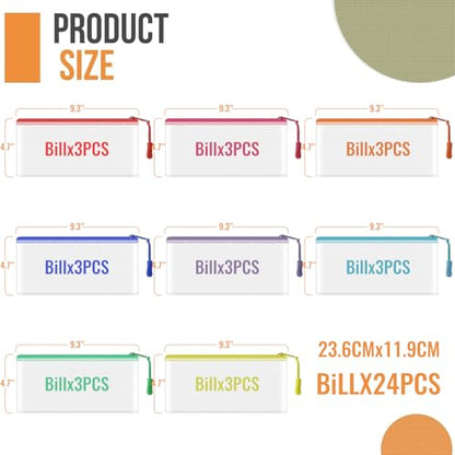 24pcs Mesh Zipper Pouch Bags 9.3 x 4.7 Inches