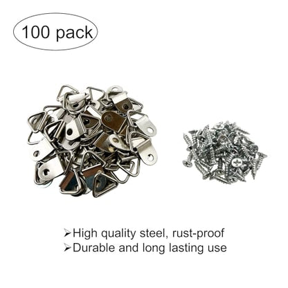 100 Pack Small Triangle Ring Steel Picture Hangers with Screws Picture Frames Picture Hang Solutions for Hanging Clock Paintings Artwork Picture Frame Hook Photos (100 Count)